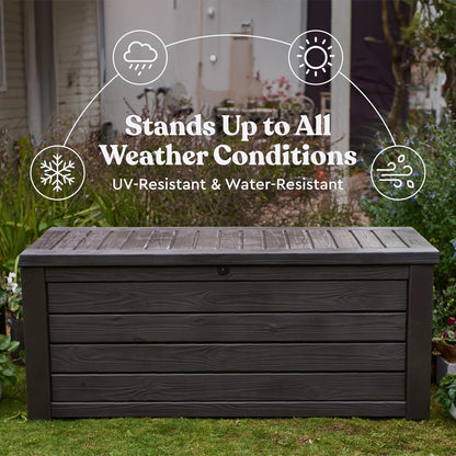 150 Gallon Resin Large Deck Box Organization and Storage Box for Patio, Outdoor Cushions, Garden Tools