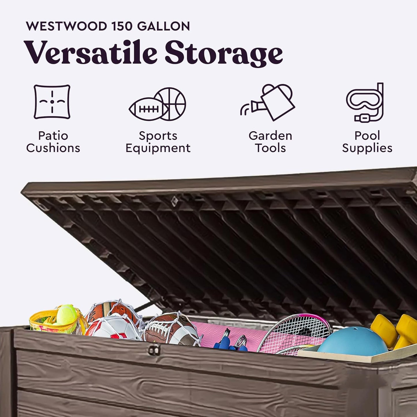 150 Gallon Resin Large Deck Box Organization and Storage Box for Patio, Outdoor Cushions, Garden Tools