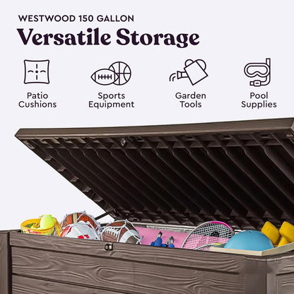 150 Gallon Resin Large Deck Box Organization and Storage Box for Patio, Outdoor Cushions, Garden Tools