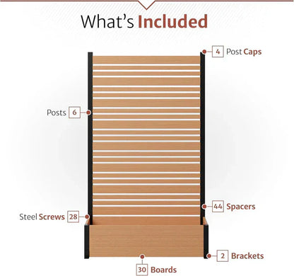 Freestanding Cedar Color Patio Privacy Screen with Planter Box, Privacy Planters for Patio, Privacy Wall Outdoor Privacy Screen