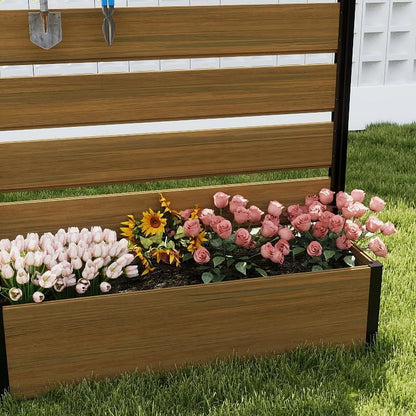 Freestanding Cedar Color Patio Privacy Screen with Planter Box, Privacy Planters for Patio, Privacy Wall Outdoor Privacy Screen