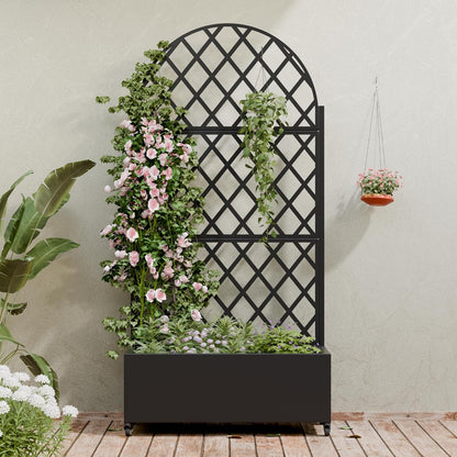 Metal Raised Garden Bed with Trellis & Wheels,72"x47"x16" Planter Box for Climbing Plants and Vegetables with Drainage Holes & Privacy Screen (Black)