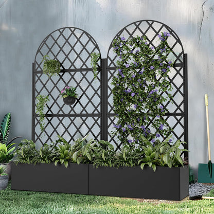 Metal Raised Garden Bed with Trellis & Wheels,72"x47"x16" Planter Box for Climbing Plants and Vegetables with Drainage Holes & Privacy Screen (Black)