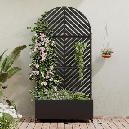 Metal Raised Garden Bed with Trellis & Wheels,72"x47"x16" Planter Box for Climbing Plants and Vegetables with Drainage Holes & Privacy Screen (Black)