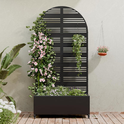Metal Raised Garden Bed with Trellis & Wheels,72"x47"x16" Planter Box for Climbing Plants and Vegetables with Drainage Holes & Privacy Screen (Black)