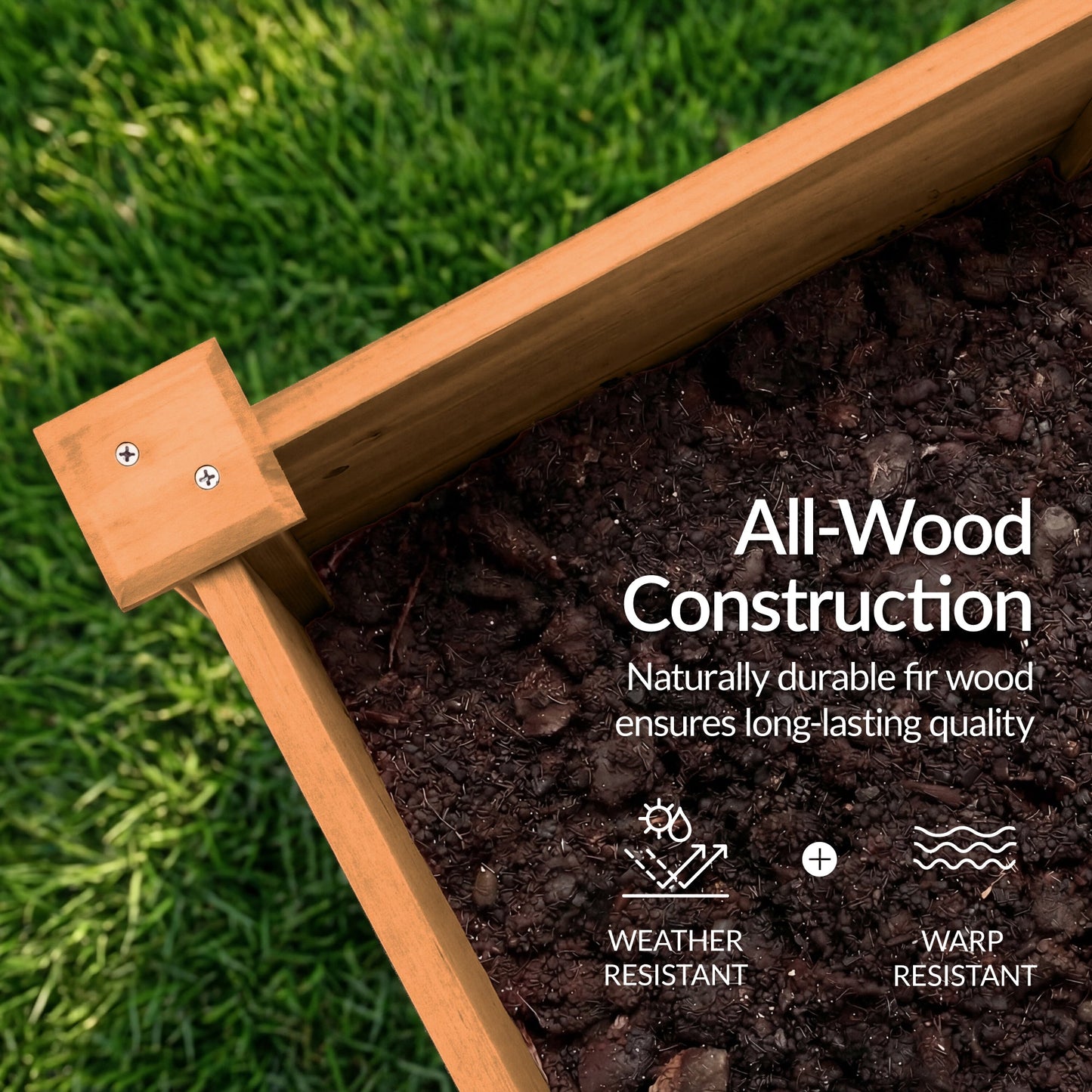 48" x 24" x 30" Raised Wooden Garden Bed w/16" Depth, Elevated Wood Planter