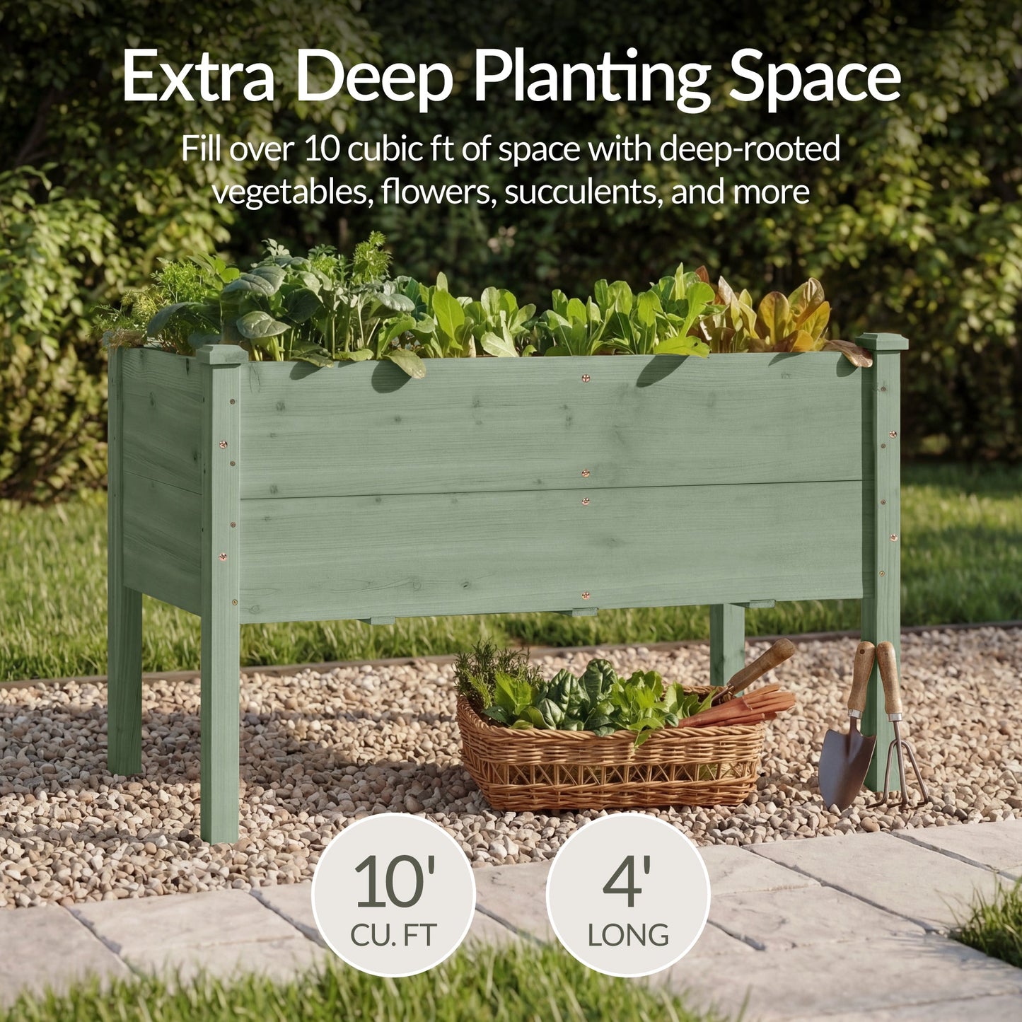 48" x 24" x 30" Raised Wooden Garden Bed w/16" Depth, Elevated Wood Planter