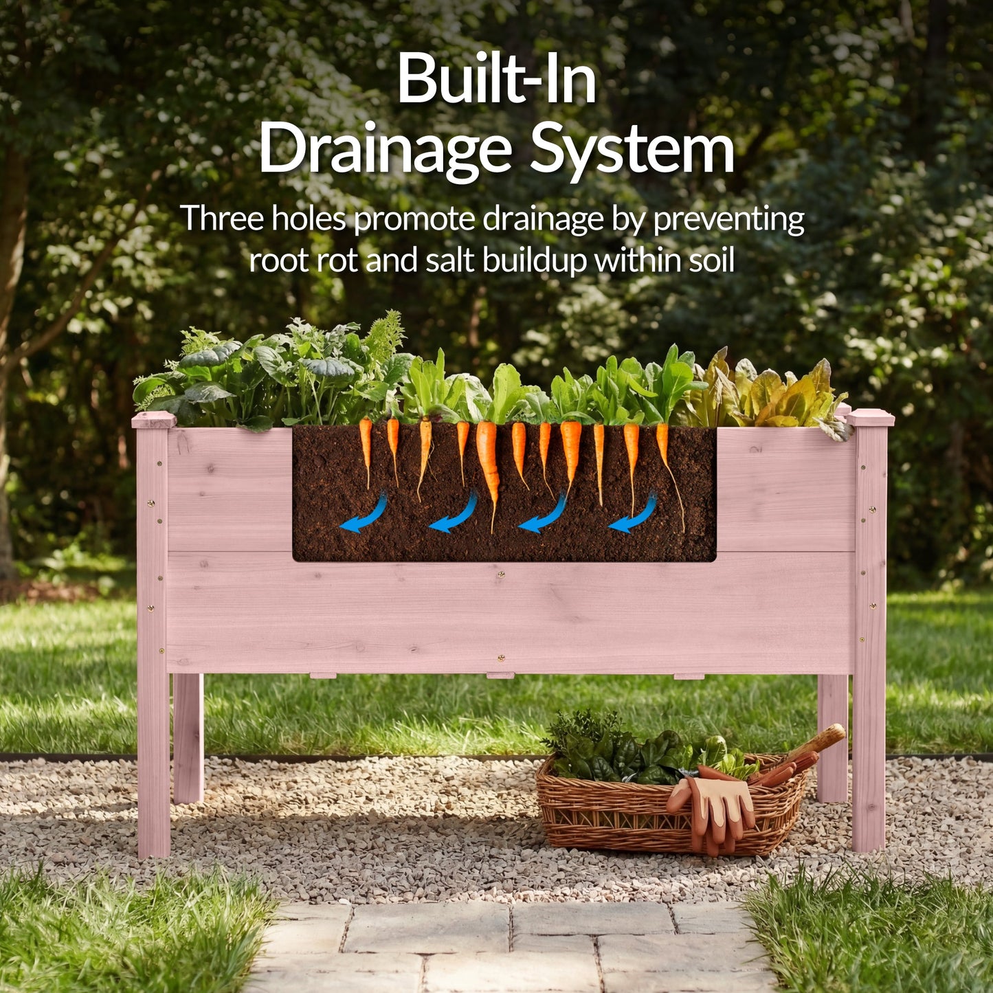 48" x 24" x 30" Raised Wooden Garden Bed w/16" Depth, Elevated Wood Planter