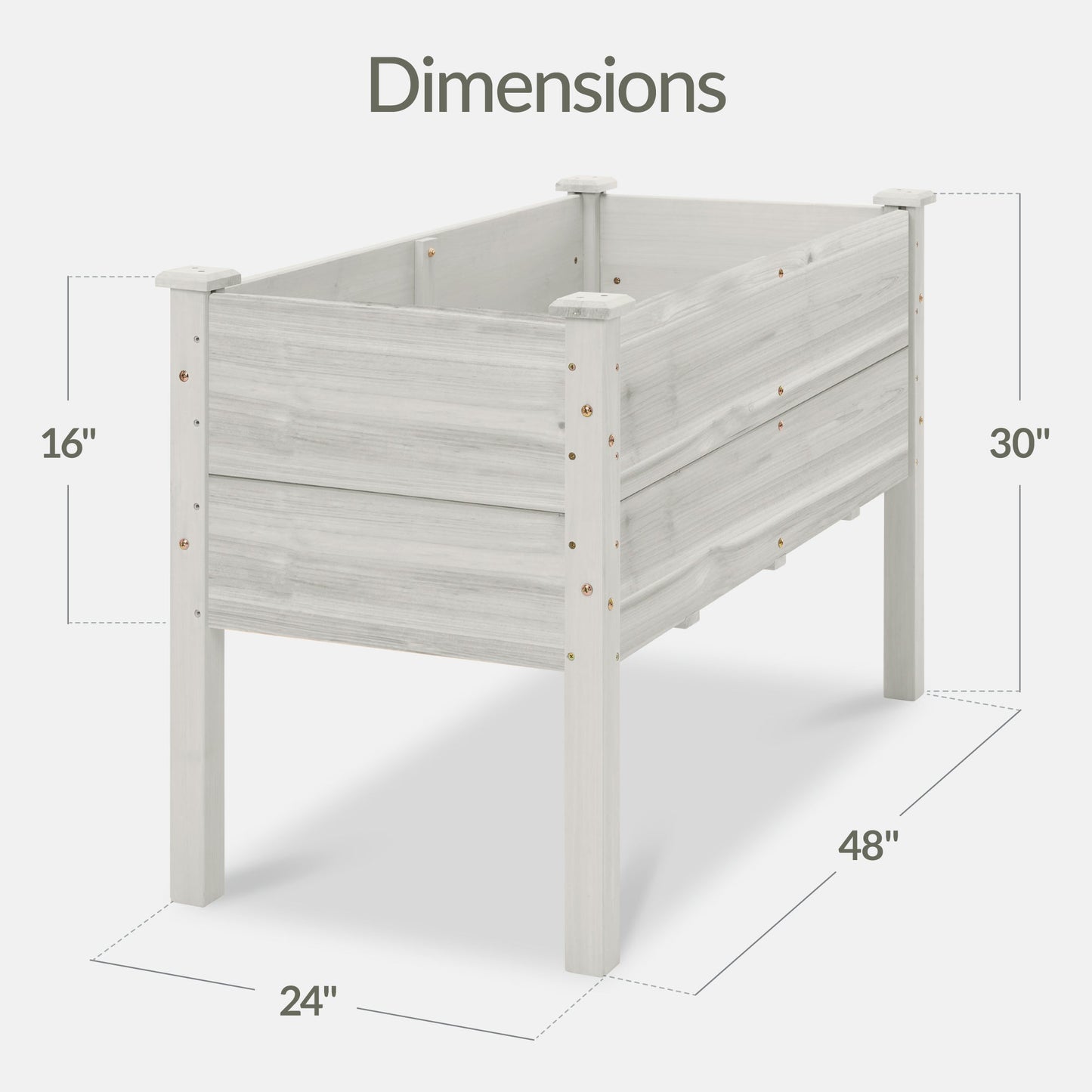 48" x 24" x 30" Raised Wooden Garden Bed w/16" Depth, Elevated Wood Planter